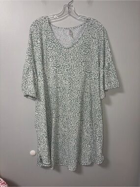 Emerald Teal Leopard Print Ruffle Sleeve Tunic Top Women’s Plus 3X